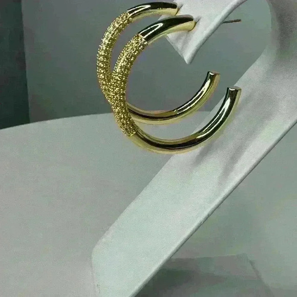 Gold & Pave Hoop Earrings - Picture 4 of 4